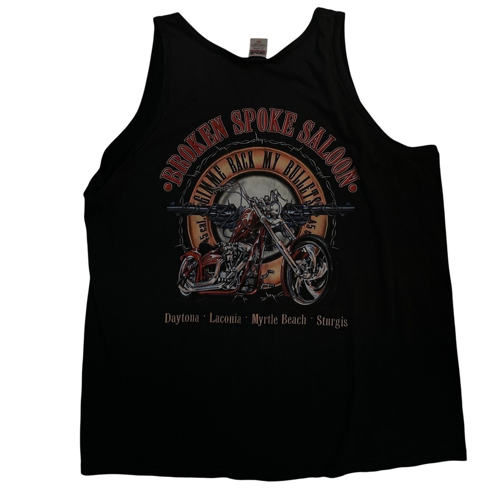 Anvil Broken Spoke Saloon Biker Graphic Tank Top Black 2XL Daytona Sturgis